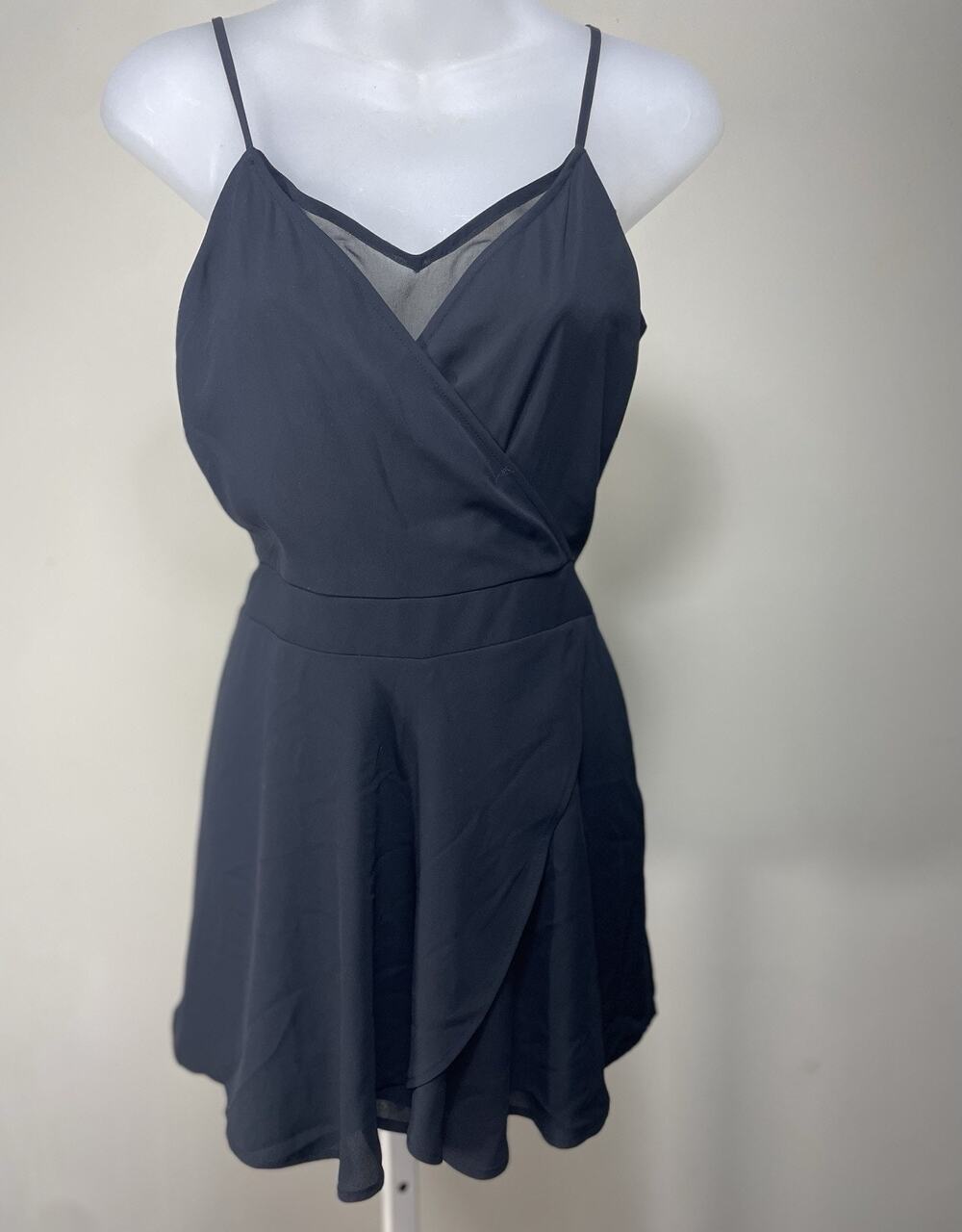 Express Romper Dress Black Spaghetti Straps Sheer Accents Layered Sexy Women's 4